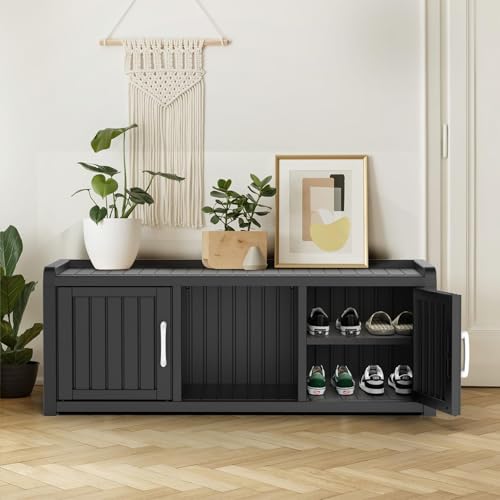 Waterproof UV-Resistant Storage Bench with Adjustable Shelves T145279