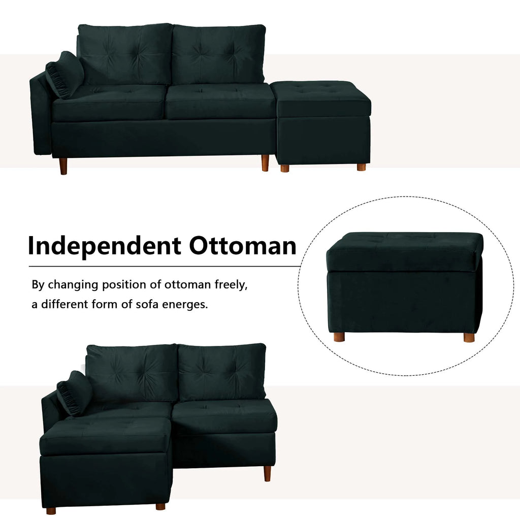 Velvet 2-3 Seat Sectional Sofa with Storage Ottoman V834