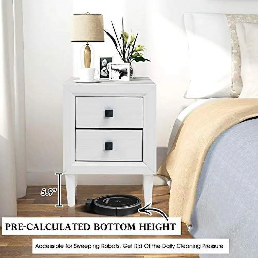 Set of 2 Grey 2-Drawer Nightstand with Solid Wood Legs R3574