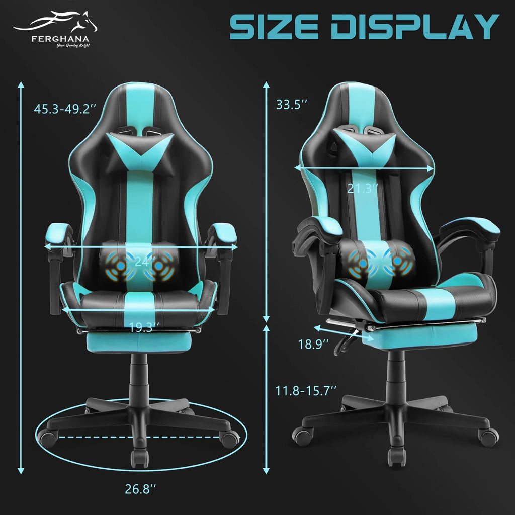 Blue Gaming Chair with Footrest & Massage Lumbar Pillow U258026