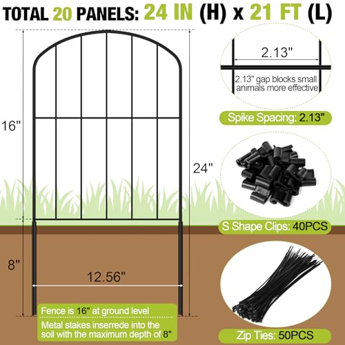 Decorative Garden Fence 24in x 10.5ft 10 Panels Metal Wire C722