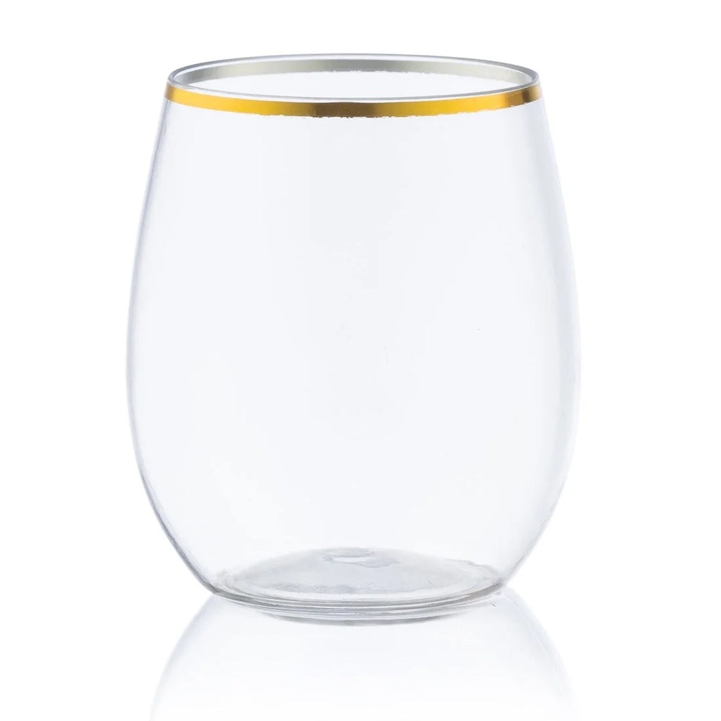 Gold Rim Stemless Plastic Wine Glasses 12 oz Pack of 6 A793366