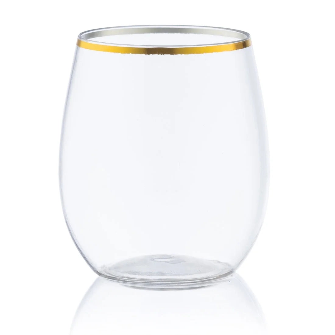 Gold Rim Stemless Plastic Wine Glasses 12 oz Pack of 6 A793366