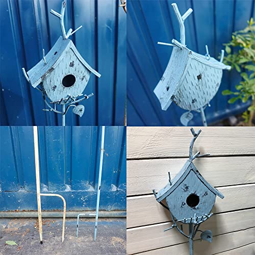 Metal Birdhouse Stake with Pole 39" H Blue W550