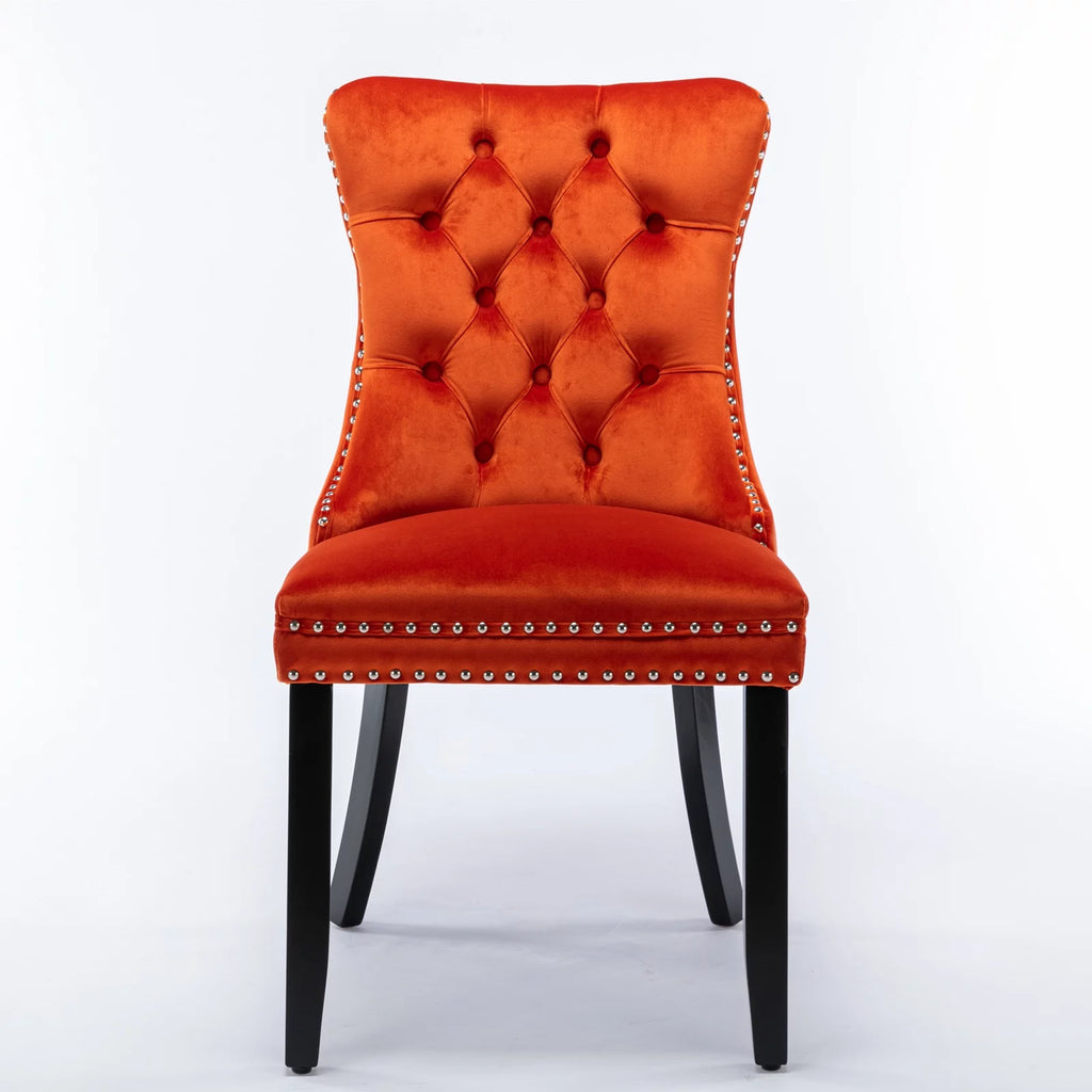 Orange Velvet Upholstered Dining Chair 2-Pcs Set A4736