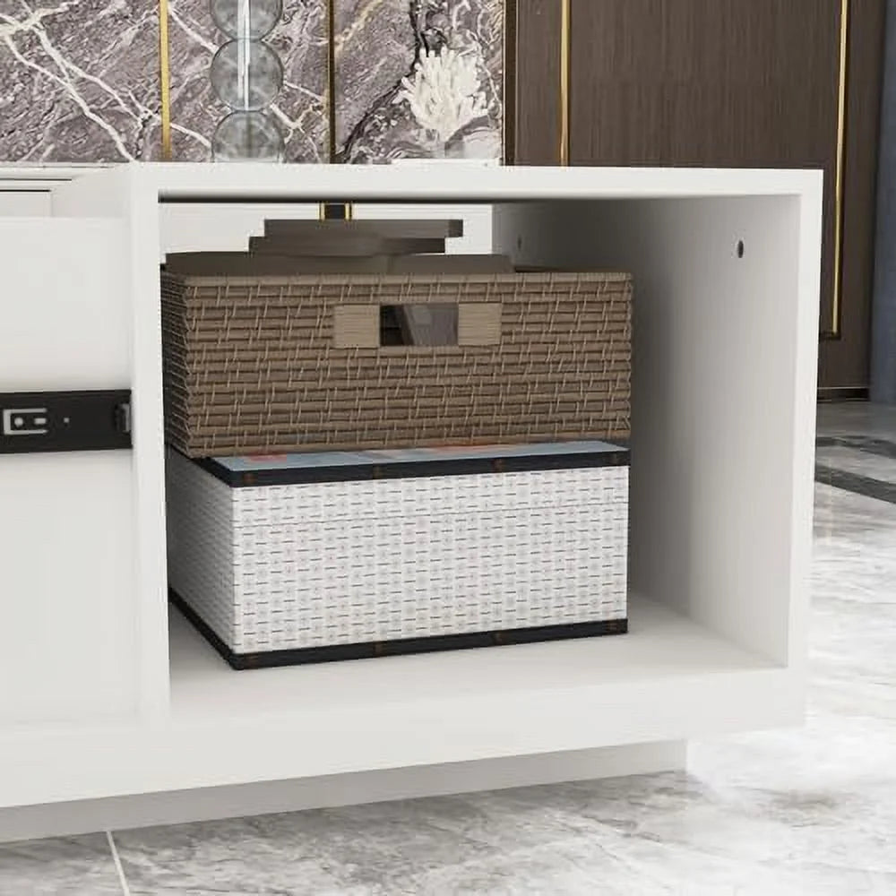Contemporary Coffee Table with Sliding Top & Hidden Compartments White & Light Brown K1780