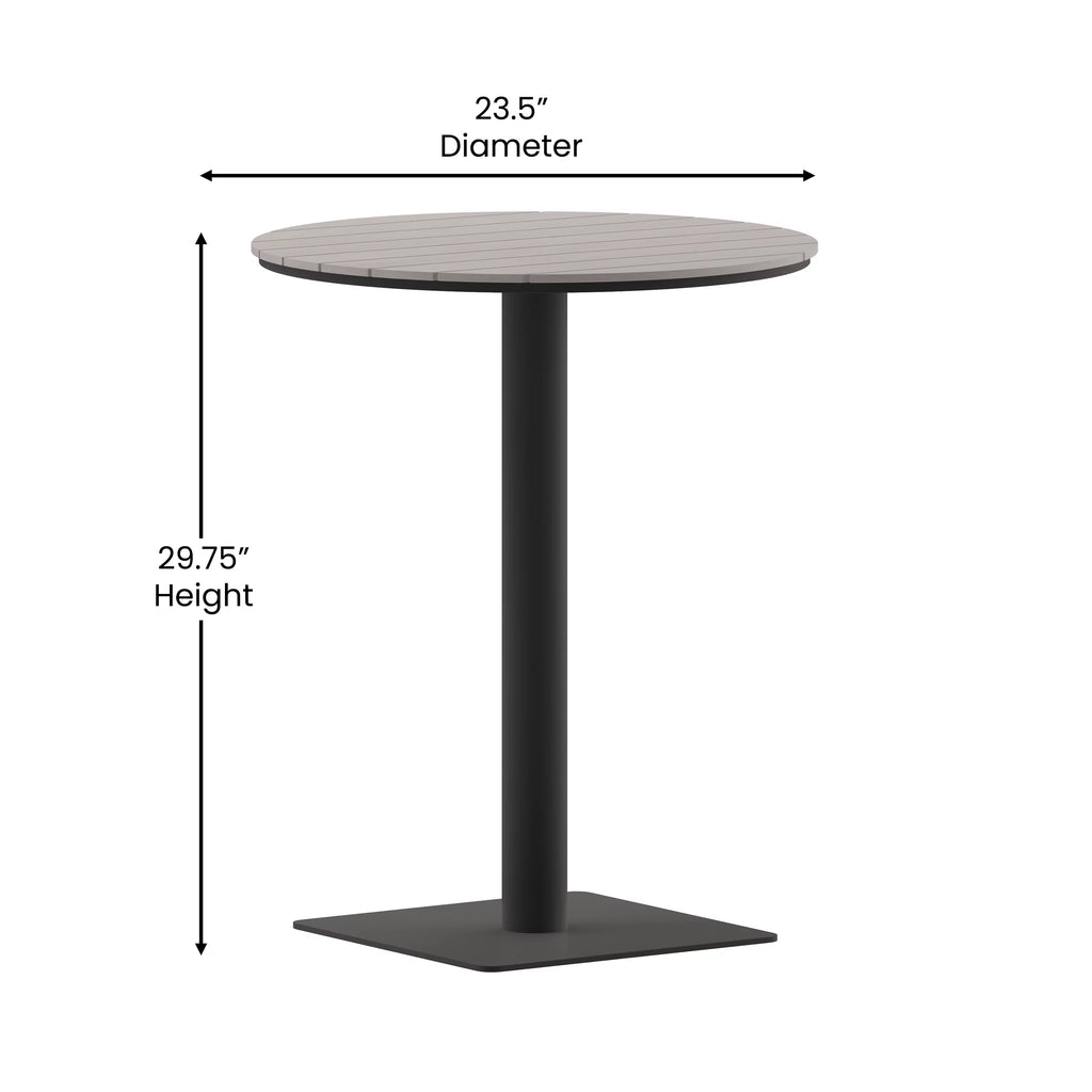 Round 24" Faux Teak Poly Slats Steel Frame Table N945