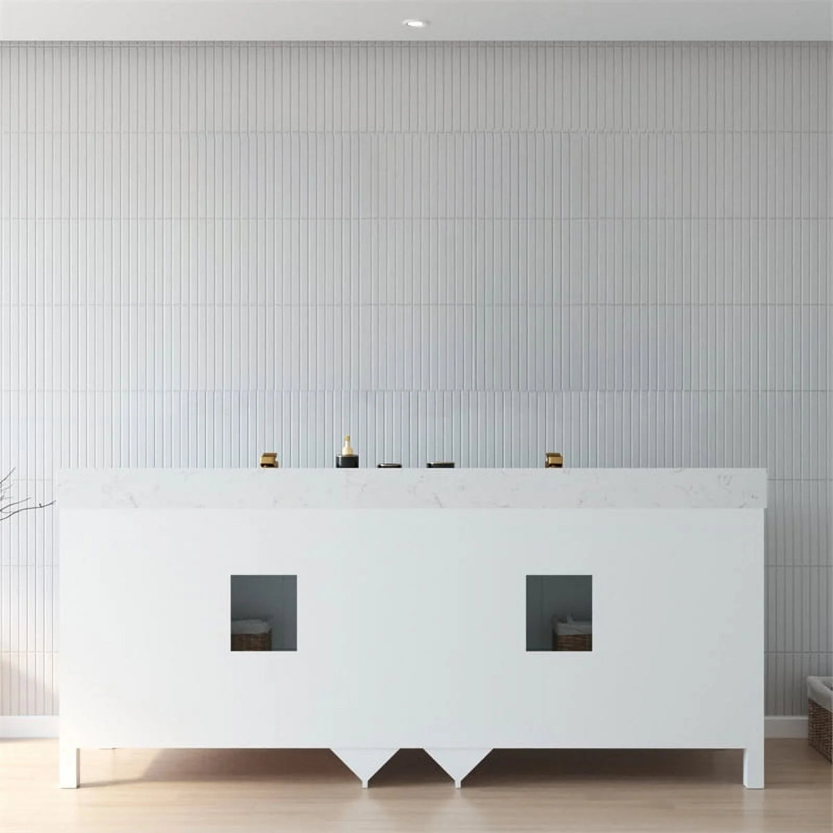 84" Double Sink Bathroom Vanity White Stone Top D623062