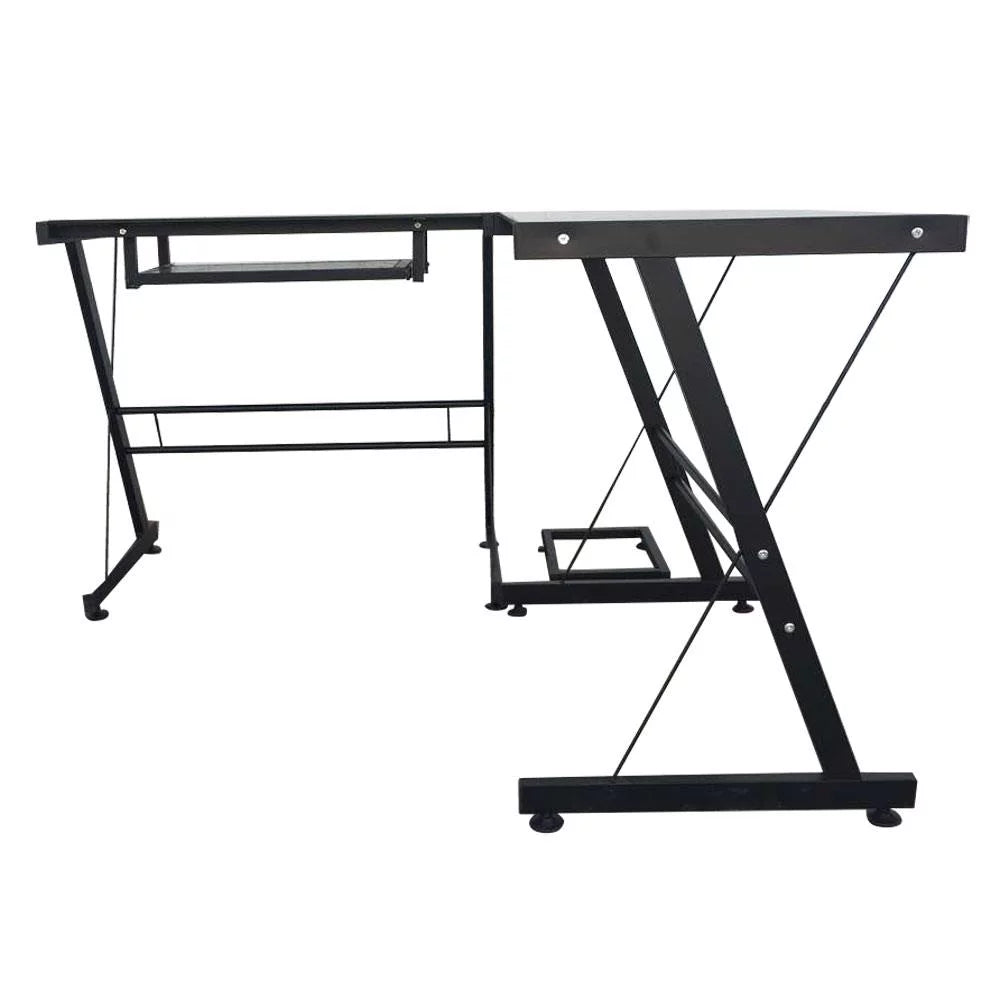 L-Shape Computer Desk with Black Glass E2399
