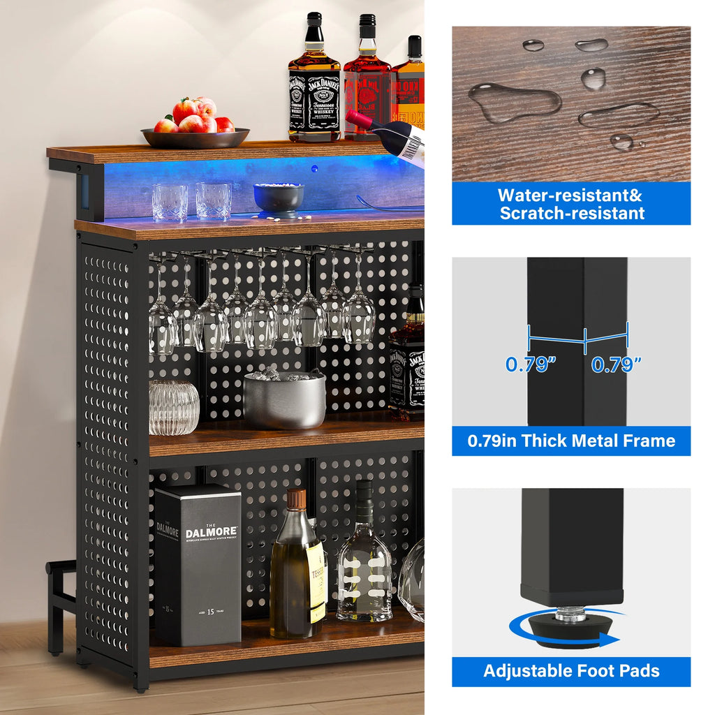 4 Tier Bar Unit with LED Lights and Stemware Rack Y75282
