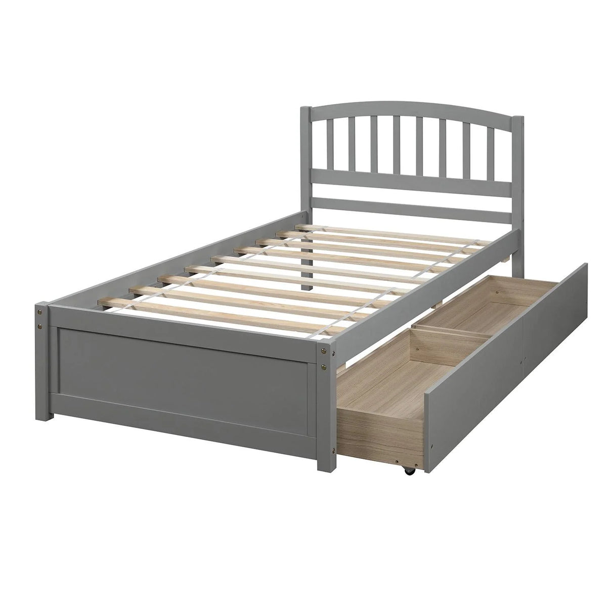 Twin Size Wood Platform Bed with Storage and 2 Drawers J717