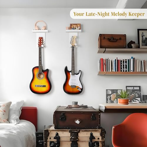 2-Pack Guitar Wall Mount Hanger with Shelf & Pick Holder E841469