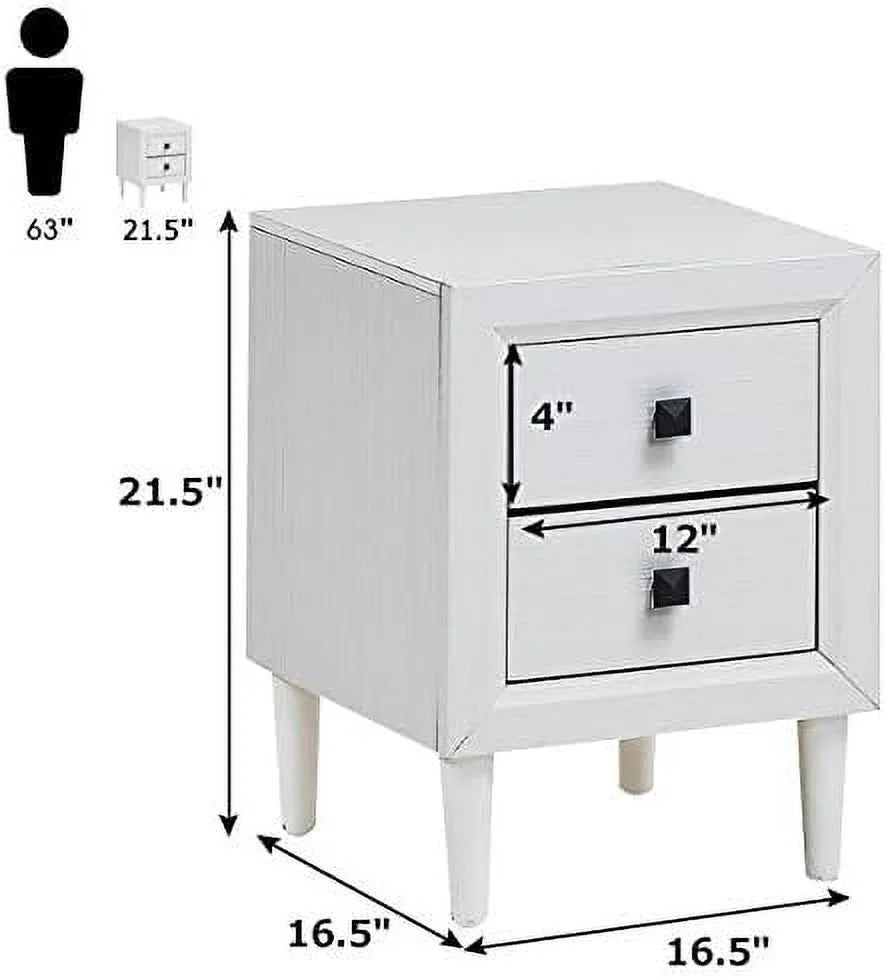 Set of 2 Grey 2-Drawer Nightstand with Solid Wood Legs R3574