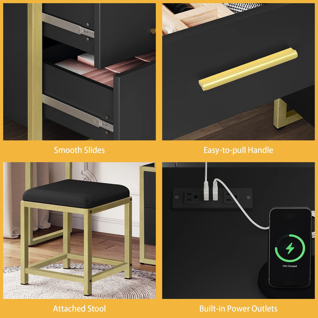 Black Makeup Vanity with Mirror and LED Lights S482841