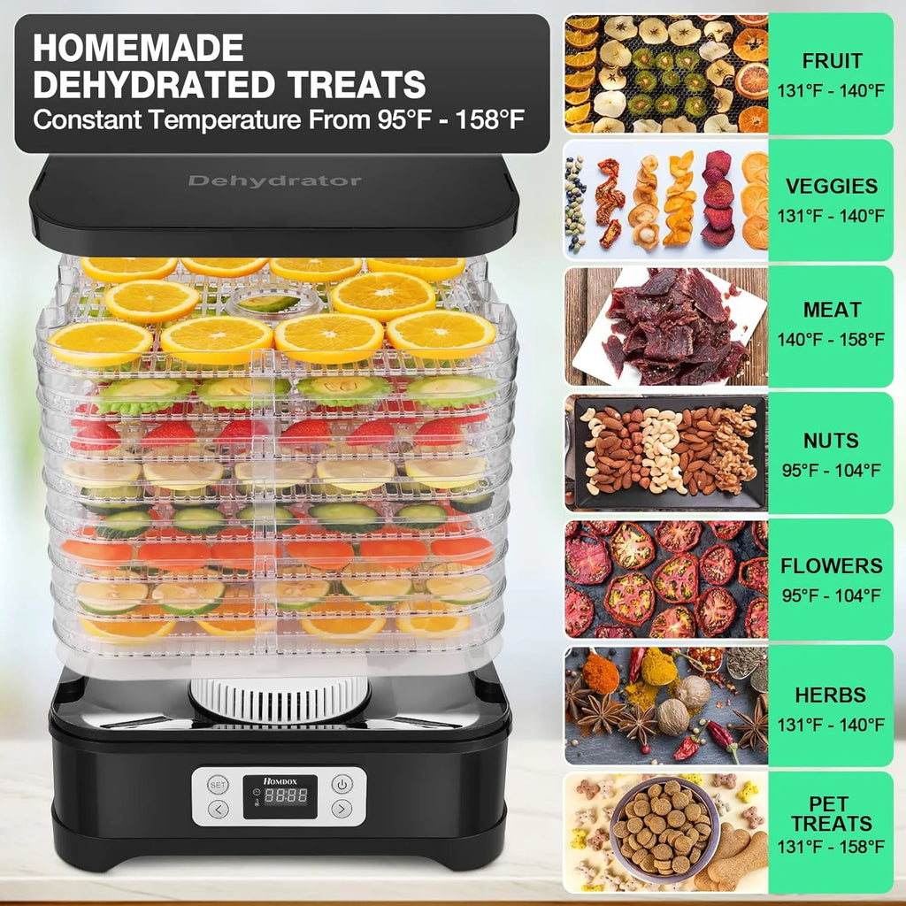 Electric 400W 8 Trays Food Dehydrator Machine with Digital Timer and Temperature Control, BPA Free Black D48785