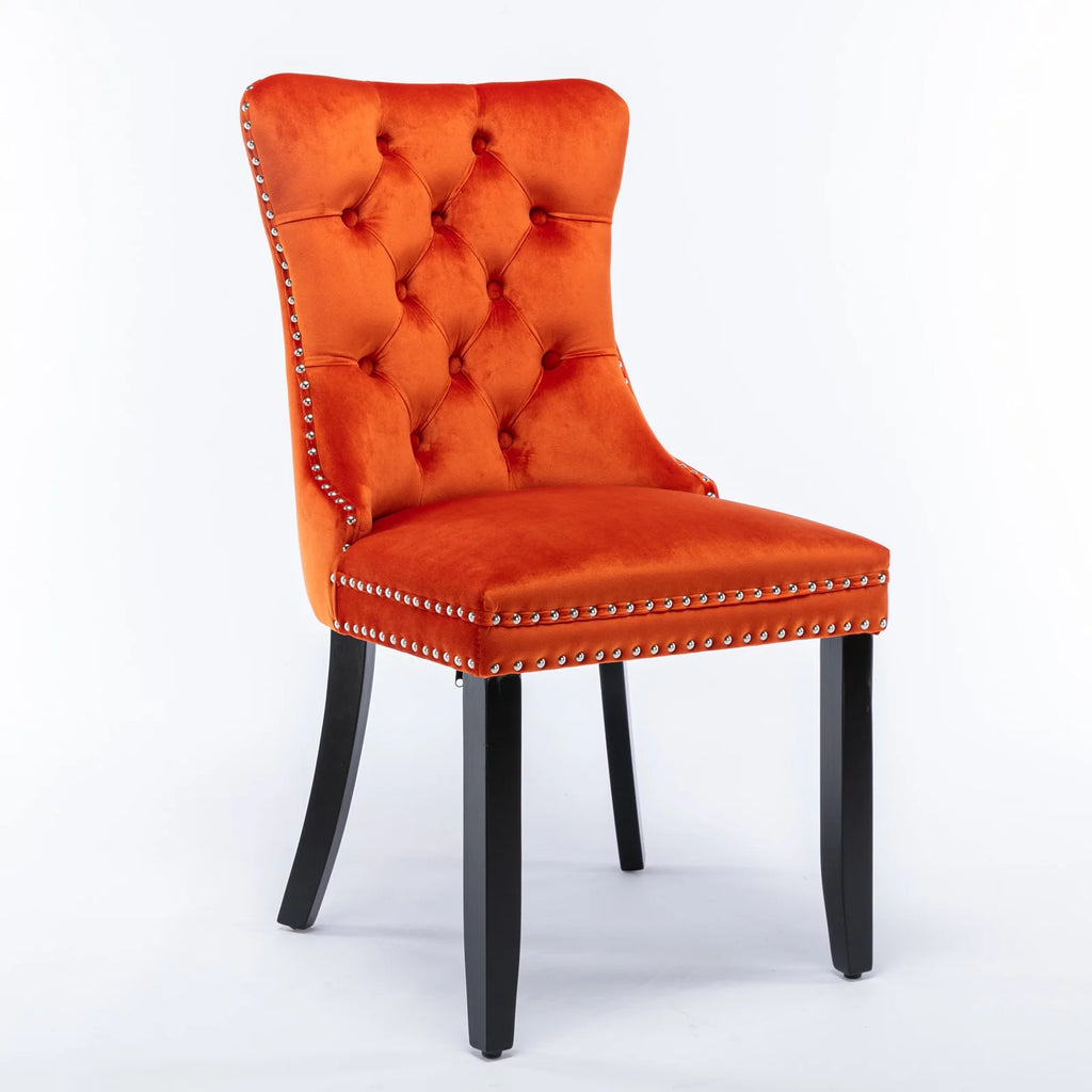 Orange Velvet Upholstered Dining Chair 2-Pcs Set A4736