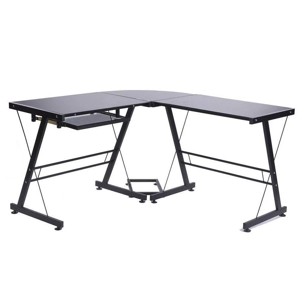 L-Shape Computer Desk with Black Glass E2399