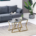 2 Pieces Gold Glass Nesting Tables Stainless Steel Frame Q271108
