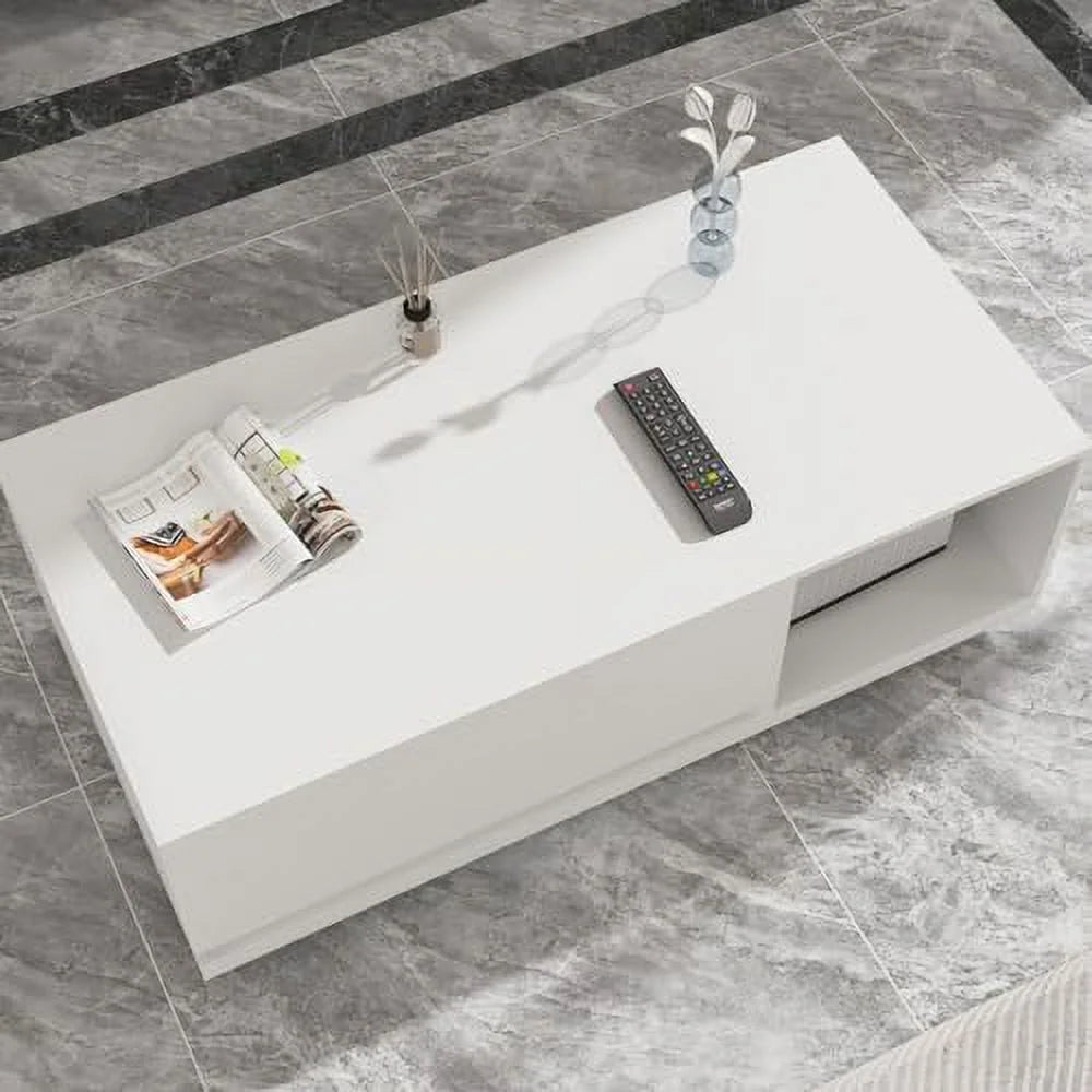 Contemporary Coffee Table with Sliding Top & Hidden Compartments White & Light Brown K1780