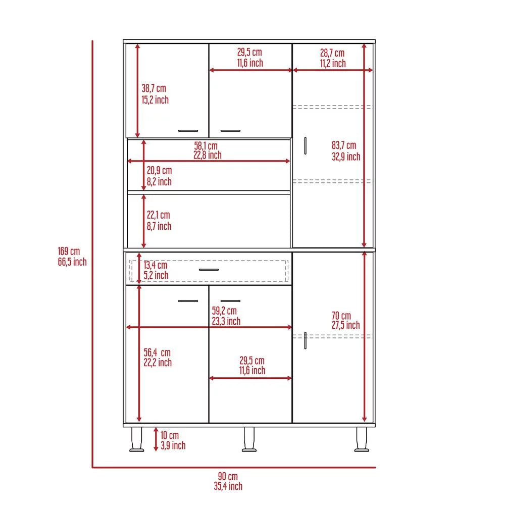 White Engineered Wood Pantry Cabinet with Six Doors W337851