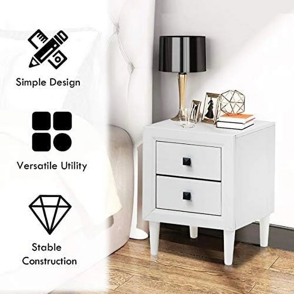Set of 2 Grey 2-Drawer Nightstand with Solid Wood Legs R3574