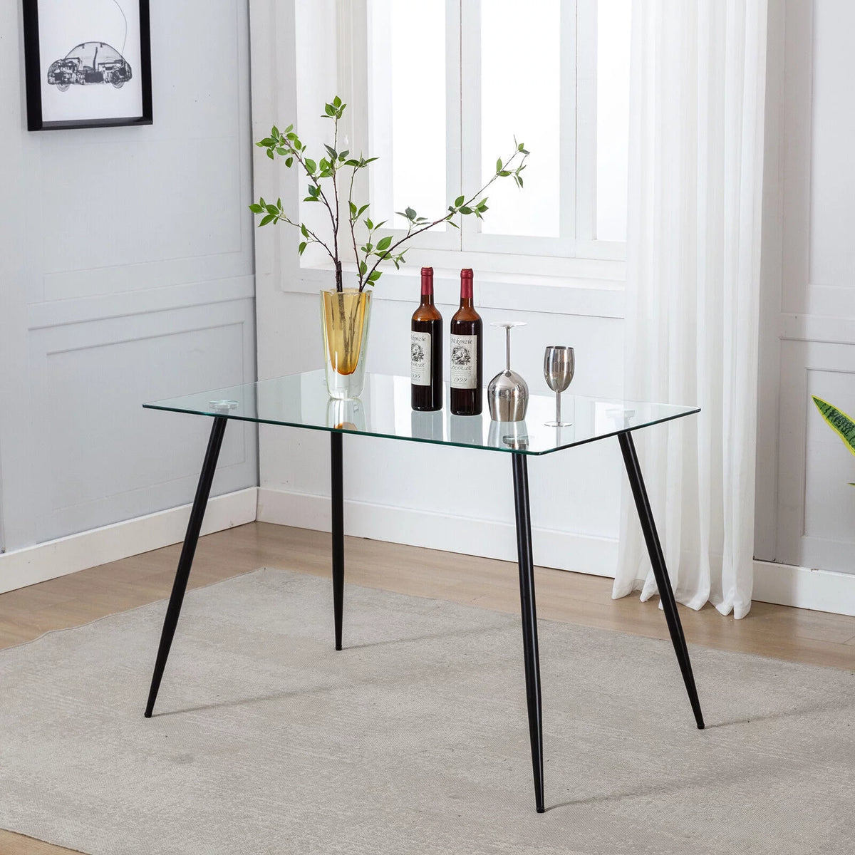 Tempered Glass Dining Table with Black Metal Legs N6255
