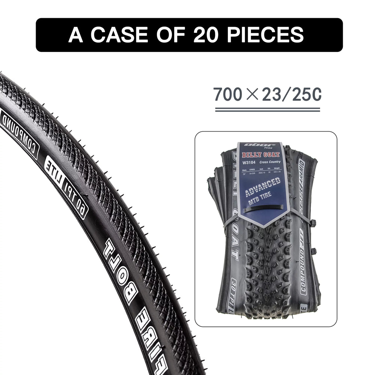 20 PACK 700x25c Foldable 60 TPI Road Bike Tire A393