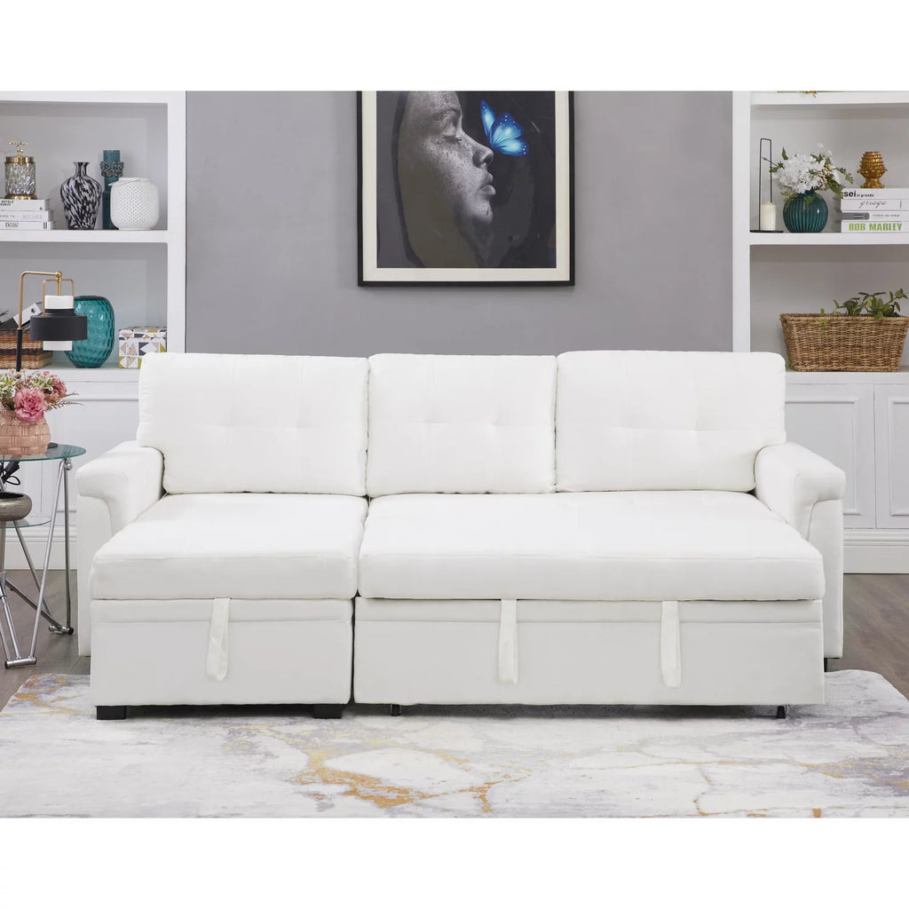 White Velvet L-Shaped Sleeper Sofa L34707