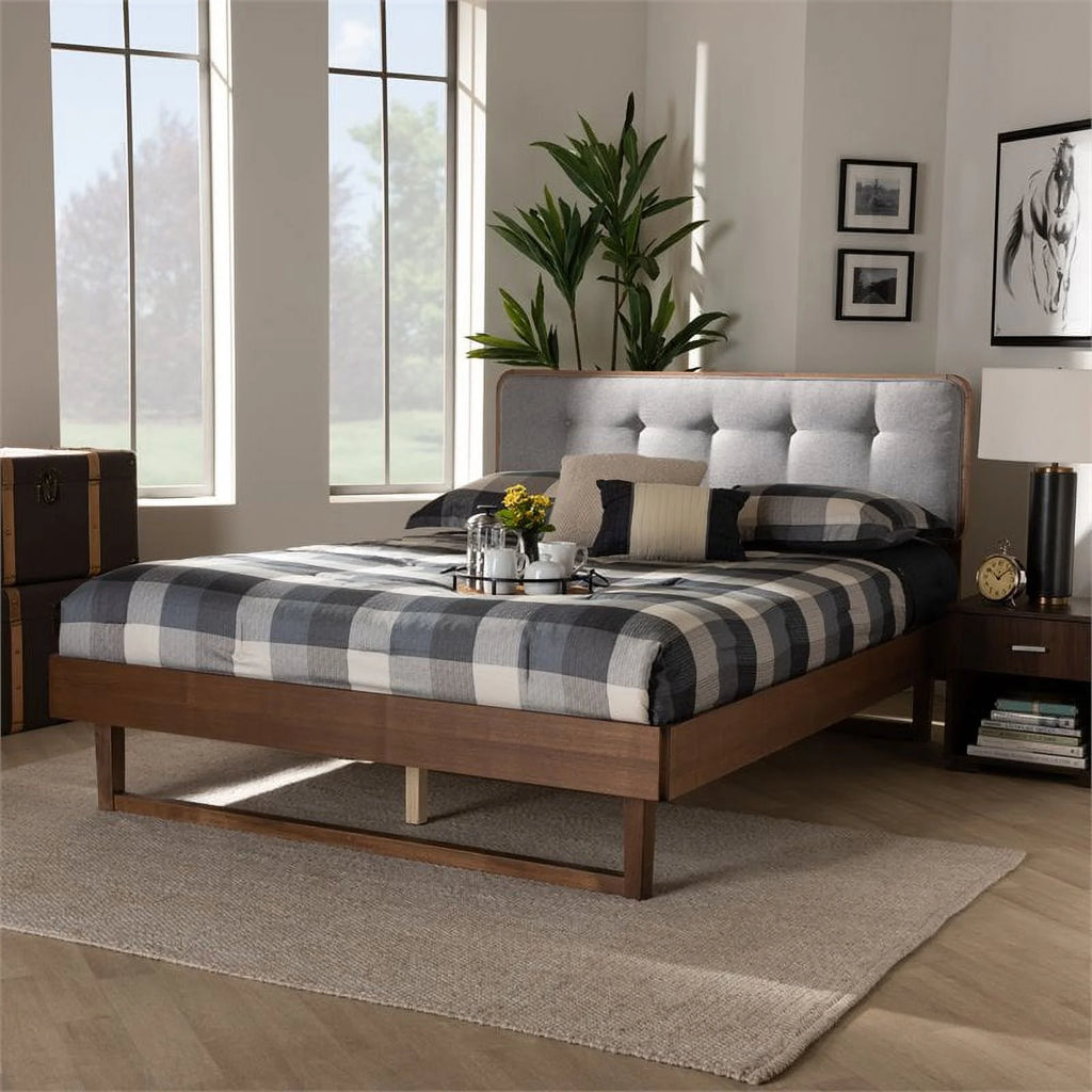 Gray Upholstered Wood Full Size Platform Bed E407