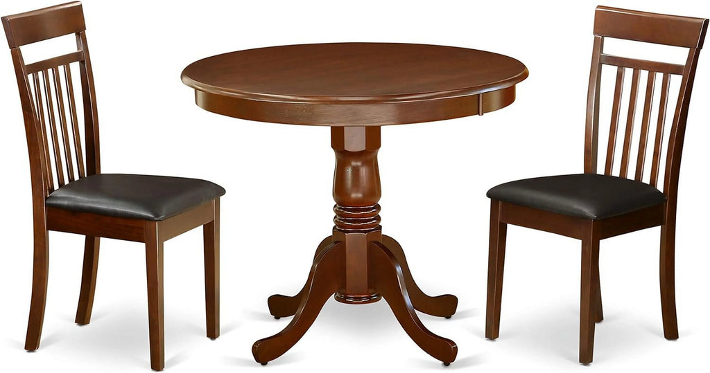 Antique 3 Piece Round Dining Table and 2 Faux Leather Chairs W67743