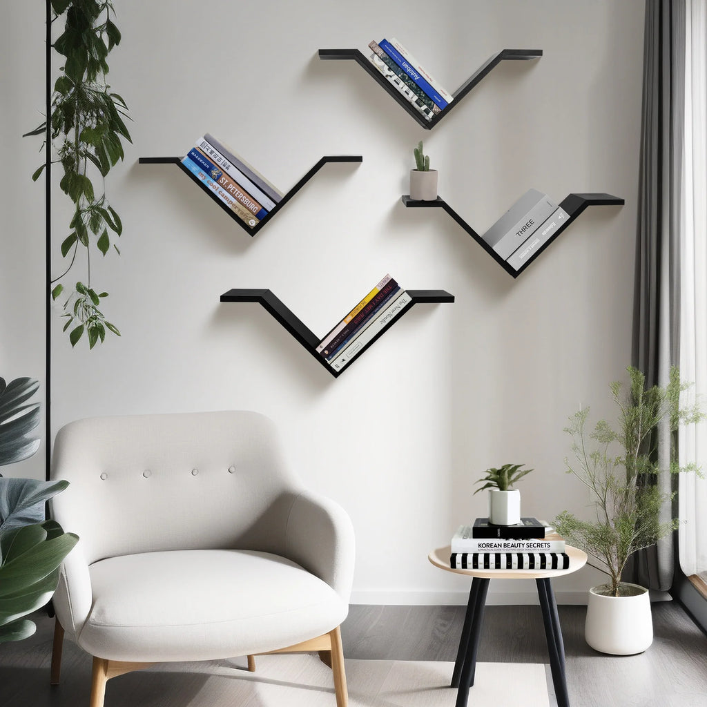 Black Wall Mounted Bookshelf Set of 2 V29056