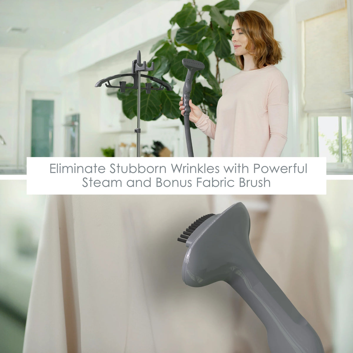 Standing Steamer with Garment Hanger, Fabric Brush and Easy-roll Wheels P854144