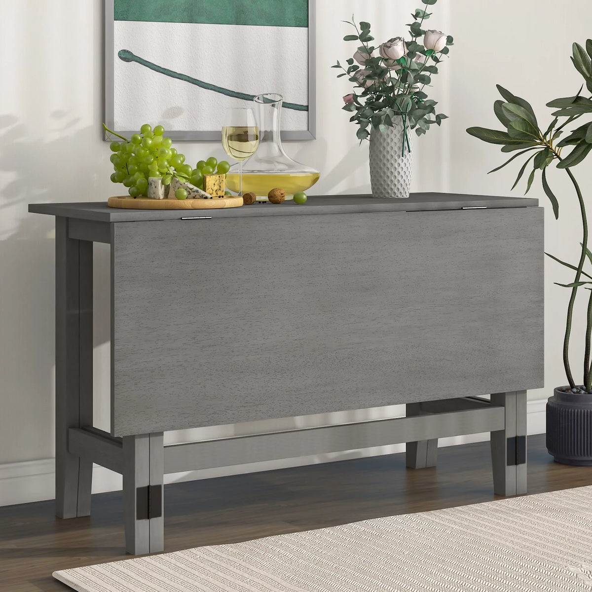 Gray Extendable Wood Dining Table with Drop Leaf J180620