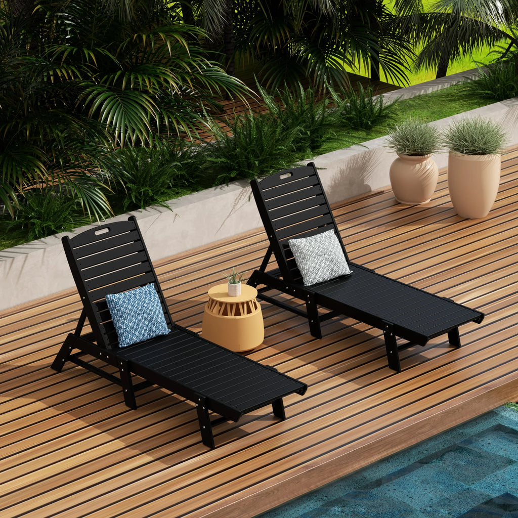 Outdoor Chaise Lounge Set of 2 Black I7441