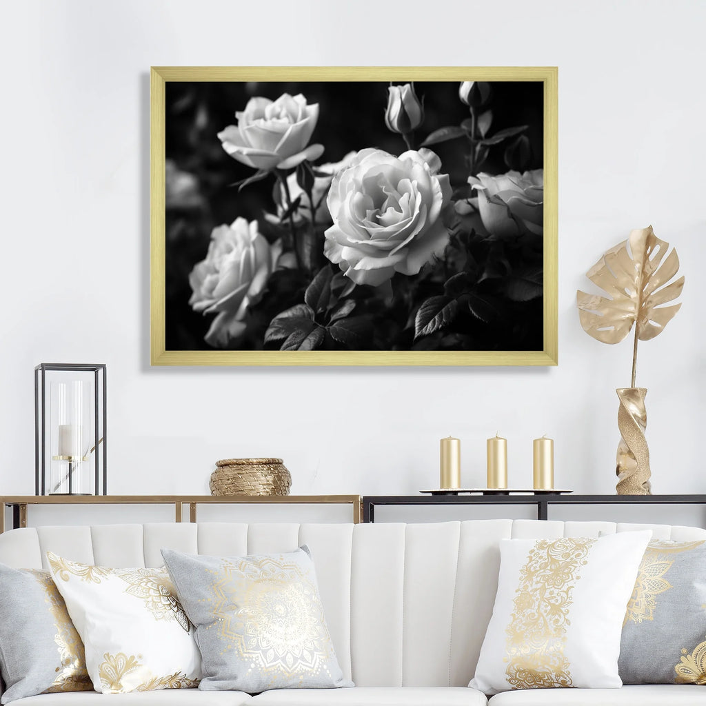 Grey Rose Framed Canvas Art Print 32 in. wide x 24 in. high O7976