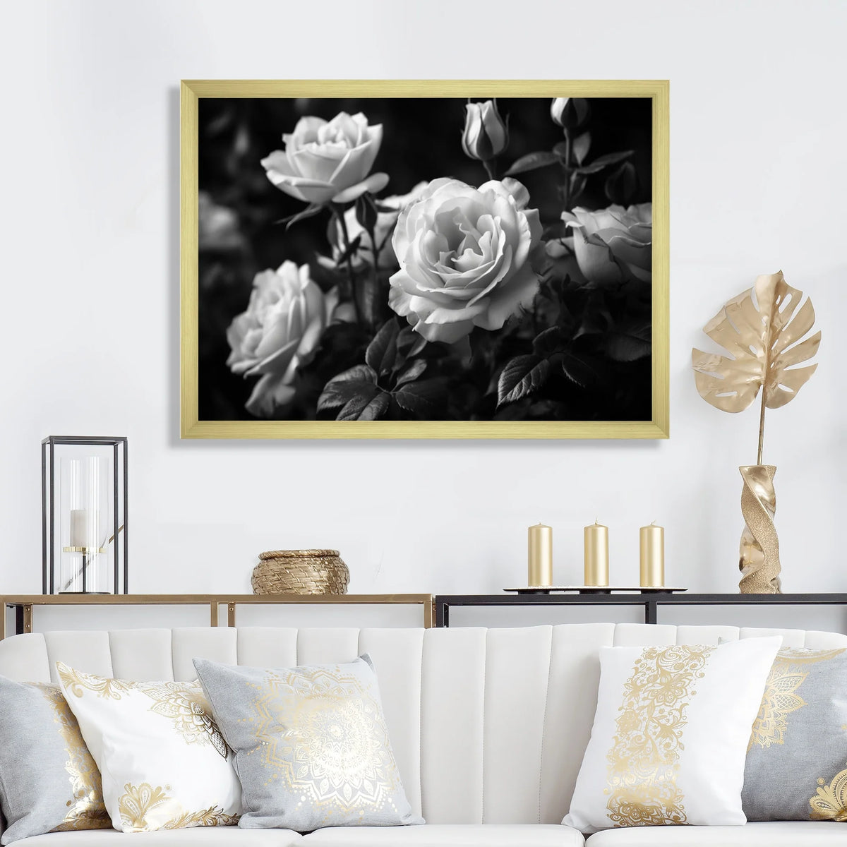 Grey Rose Framed Canvas Art Print 32 in. wide x 24 in. high O7976