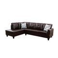 97" 2 Pieces L-Shaped Sectional Sofa with Pillows Brown Faux Leather P9873