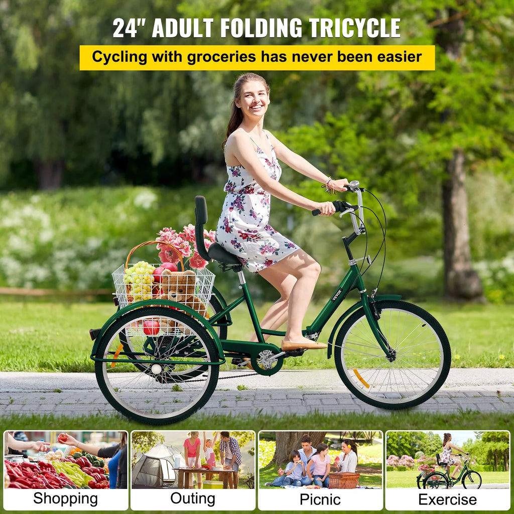 Foldable 7-Speed 24" Wheels Adult Tricycle F801971