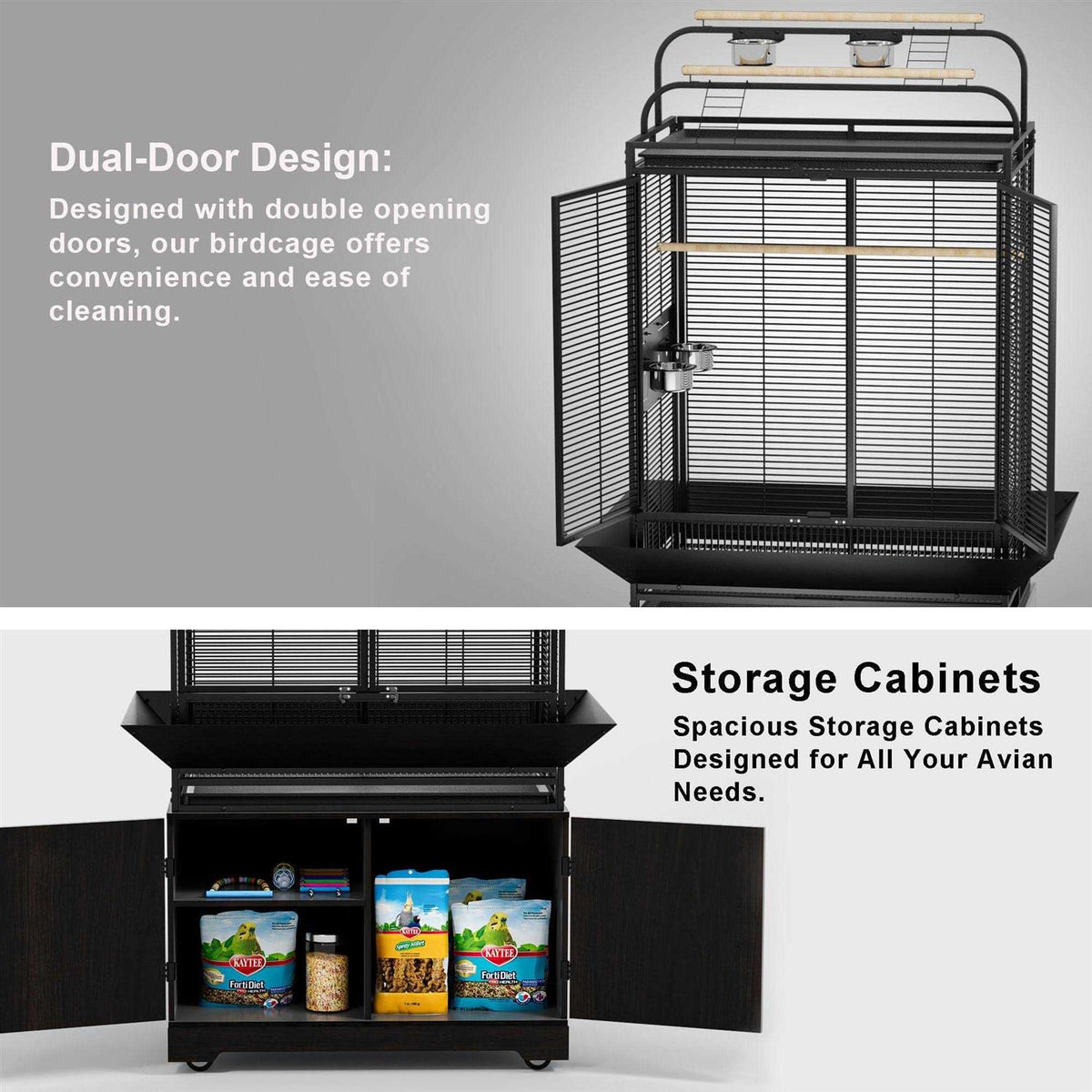 71-Inch Bird Cage with Play Top and Rolling Storage Cabinet E139