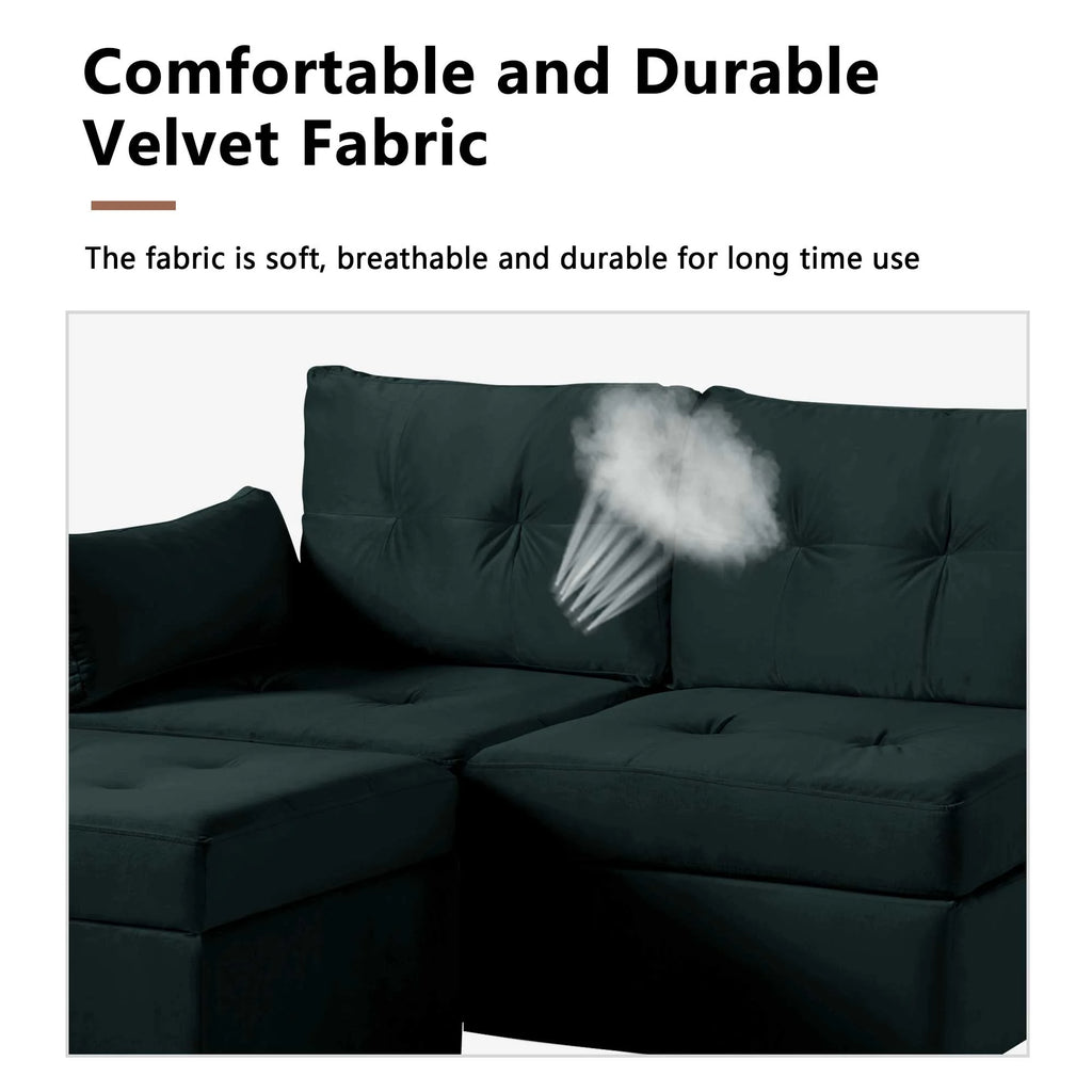 Velvet 2-3 Seat Sectional Sofa with Storage Ottoman V834