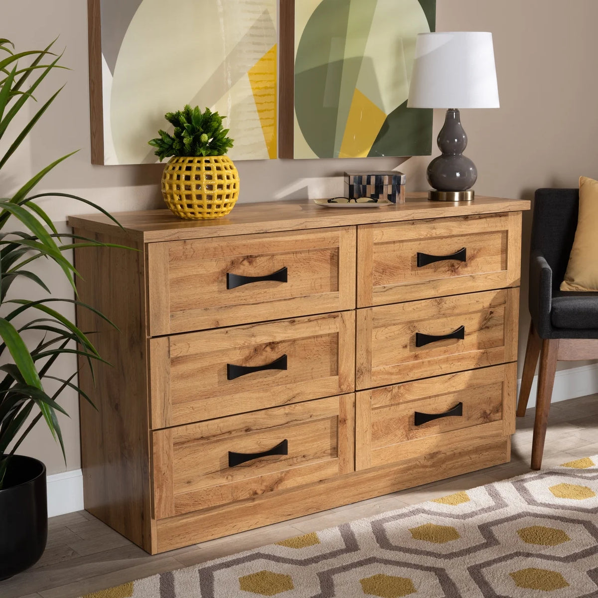 6 Drawer Oak Brown Wood Dresser D1858