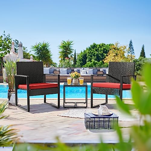3 Pieces Outdoor Wicker Patio Set with Coffee Table I52424